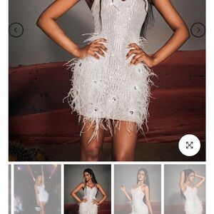 Elegant White Feathered Mini Dress